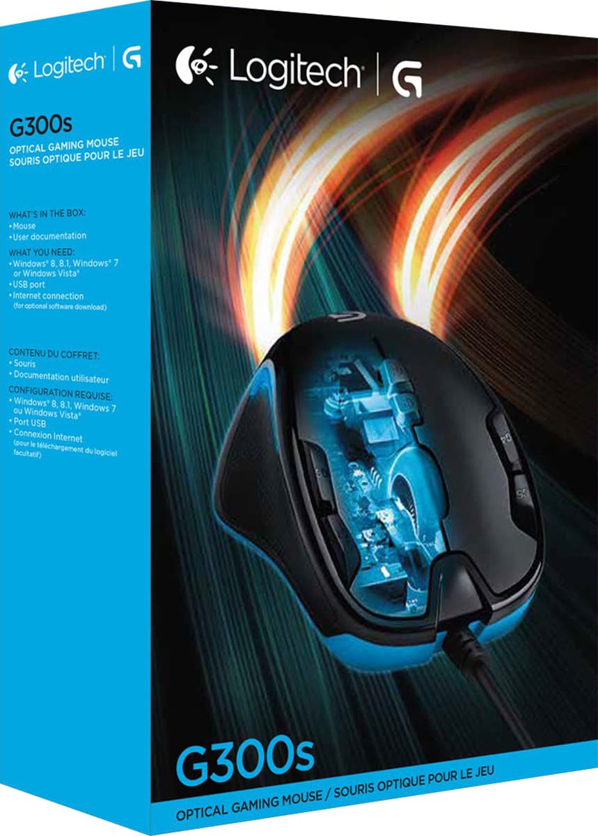 Souris de jeu Logitech G300S, USB, optique noire, 2500 dpi, 9 boutons, vente au détail