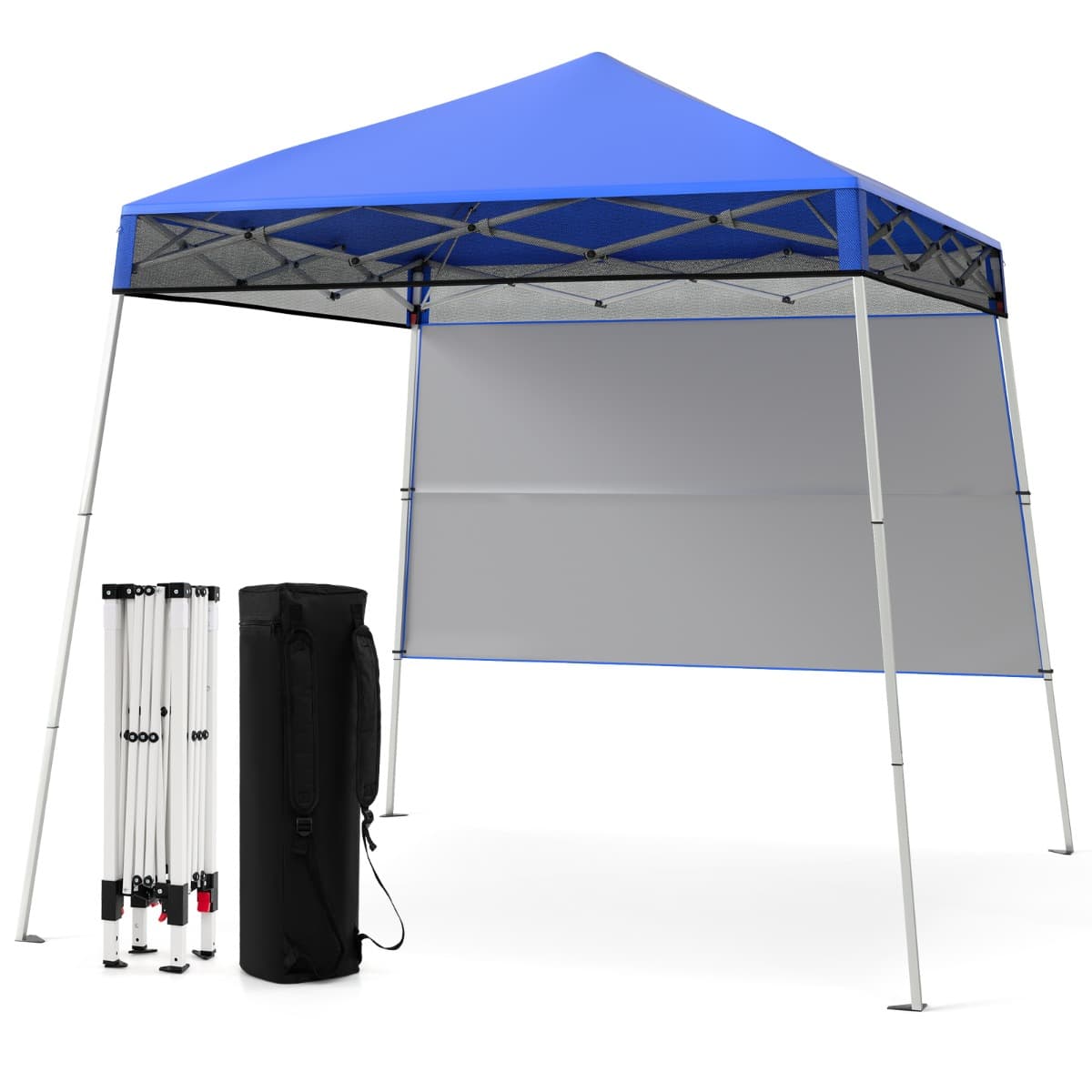 Costway234x234CM Tente Tonnelle Pop-up avec Panneau Latéral Abri de Gazebo Pliant à Montage Facile en Extérieur avec Pieds Inclinés Réglables Bleu