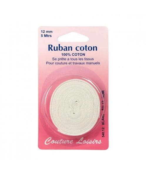 Ruban de coton Blanc 12 mm - 5 mètres