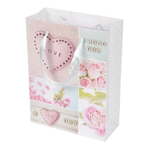Sac Cadeau Imprimé "Romantique" 32cm Rose