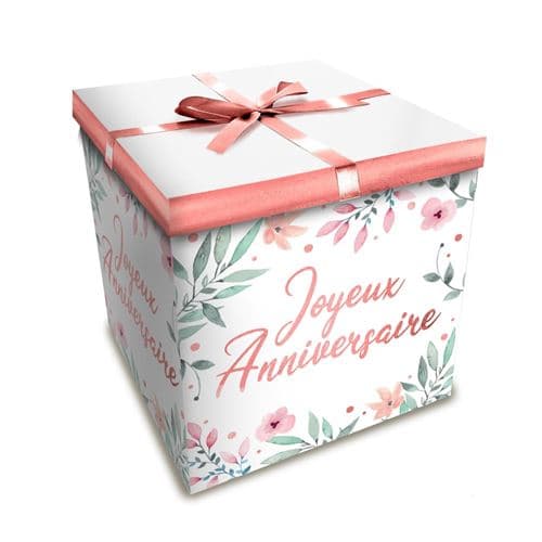 boîte cadeau fleur joyeux anniversaire 20x20cm rose - sud trading cd5427