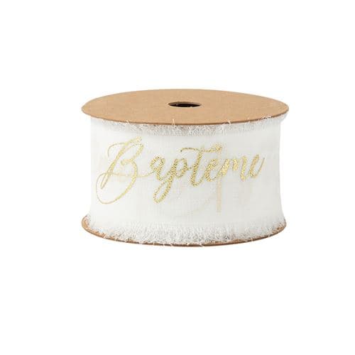 ruban soie effiloché baptême or 4cmx3m blanc - artifetes 93343
